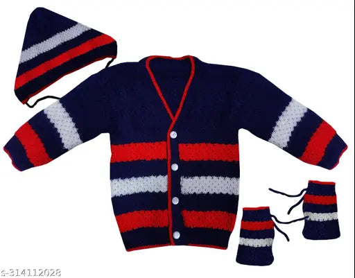 Striped wool sweater combo for baby boys & girls, warm and cozy in Indian-made striped design