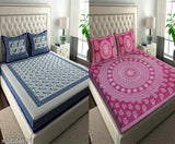 Multicolor cotton double bed sheets combo pack with 4 pillow covers, enhancing your summer bedroom decor