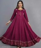 Rayon slub three-quarter sleeve Emb Printed Anarkali kurti in vibrant combo colors, latest Indian fashion wear