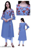 Women's A-Line Plus Size Crepe Kurti, printed combo three-quarter sleeves, available in multiple sizes from S to 6XL. On model wearing XL size