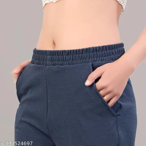Leewan plus size women's track pants, cotton blend, textured net, ankle length, 2 side pockets, daily wear, sports wear