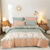 Premium cotton elastic fitted bedsheets with 2 pillow covers, double bed (78x728 inches), supersoft 220 TC, botanical print, ideal for summer, easy tuck-in on heavy mattresses