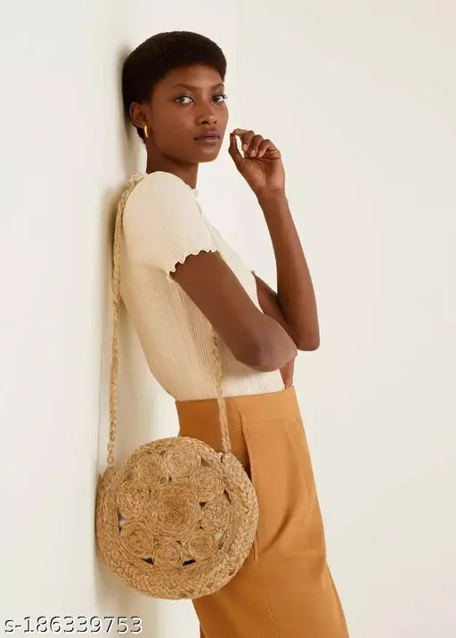 Jute Malvolio coin-shape sling bag, 10" diameter, free size, self-design, eco-friendly & glamorous