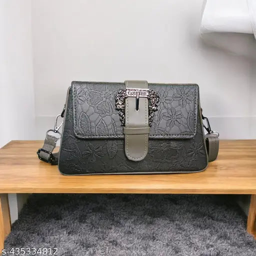 PU women's chic crossbody sling bag, sleek design, goldtone hardware - solid color, adjustable belt, free size