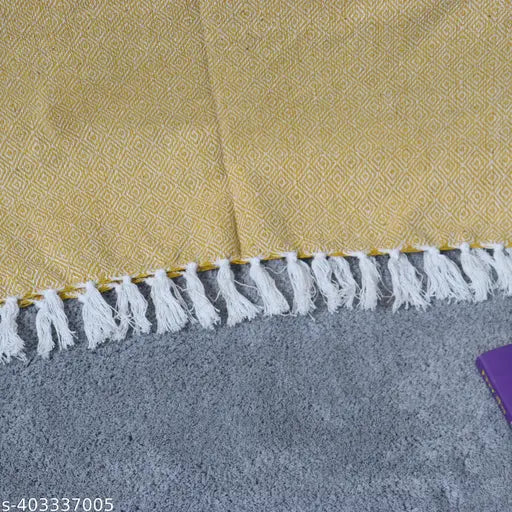 Yellow stitch weave cotton sofa throw, 50 x 60 inches, solid pattern with decorative fringe for rustic or vintage style home décor