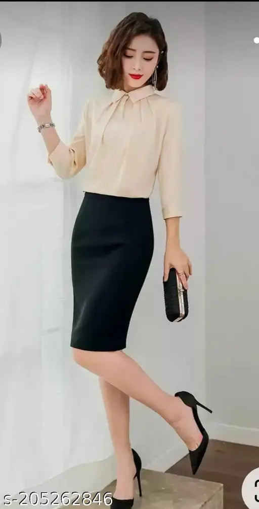 Premium quality Korean-style pencil skirt in modal fabric, solid black, size 28 (waist 28", length 18")