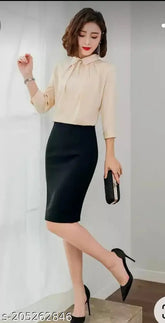 Premium quality Korean-style pencil skirt in modal fabric, solid black, size 28 (waist 28", length 18")