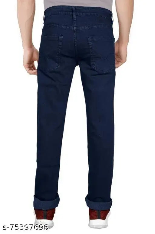 Just black men's straight cotton jeans, solid pattern, regular fit, stretchable, waist sizes from 28-46in, length size 42in