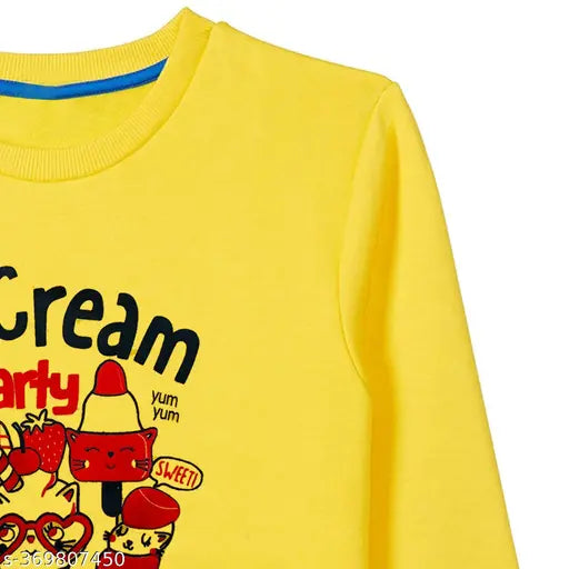 Yellow cotton blend unisex winter sweatshirt for kids, casual and lightweight with printed pattern