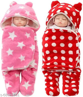 Soft microfiber polka net newborn hooded baby blanket combo, keeps babies warm and cozy in mild winter, travel-friendly, Made in India (Brandnn)