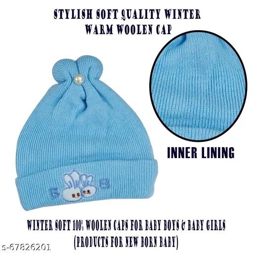 Soft woolen newborn winter caps combo (2) - ultra comfortable, self-design beanie, perfect for infants' better comfort and stylish appeal