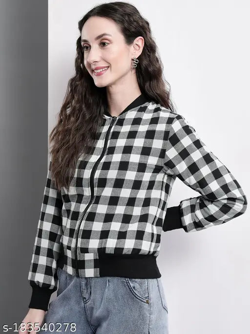 Cotton blend printed net long-sleeve jacket for women, size M (bust 36in, length 26in), made in India