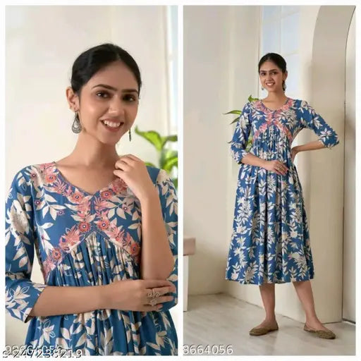 Rayon three-quarter sleeve Jaipuri kurtis, printed combo, vibrant Indian fashion