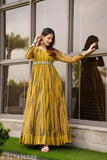 Printed yellow Georgette kurti, three-quarter sleeves, vibrant design for women's wedding or partywear, made in India