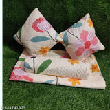 Floral Glace Cotton double bedsheet set, includes 2 quilted pillows & cushions, ideal for mild winter use