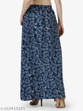 Blue flared cotton skirt with Bagru ethnic print, quirky style for parties and events from Popwings