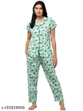 Floral printed cotton nightsuit for girls and women, trendy self-matching bottom with short sleeves