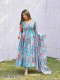 Georgette printed full-length ankle skirt with dupatta, Indian fashion belt and drape