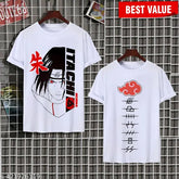Naruto Anime ITACHI Polycotton T-Shirt Set for Kids, printed design on round neck, short sleeves, 2 pieces, size XS/34in, S/36in, M/38in, L/40in, XL/42in