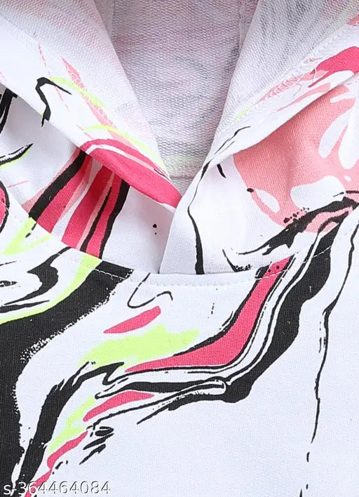 Multi-colored cotton hooded sweatshirt, printed with fun designs for girls aged 2-3 years, Indian origin