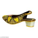 Multicolor synthetic decorative gold heel belly, embellished embroidered ballerinas from Hafiz Footwear