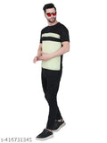 Black polyester striped half-sleeve t-shirt combo, featuring three sets of black body with pink, white, and light green colors for men