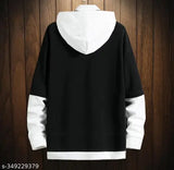 Black and white wool hoodie for boys (10-16 years), solid pattern design on display