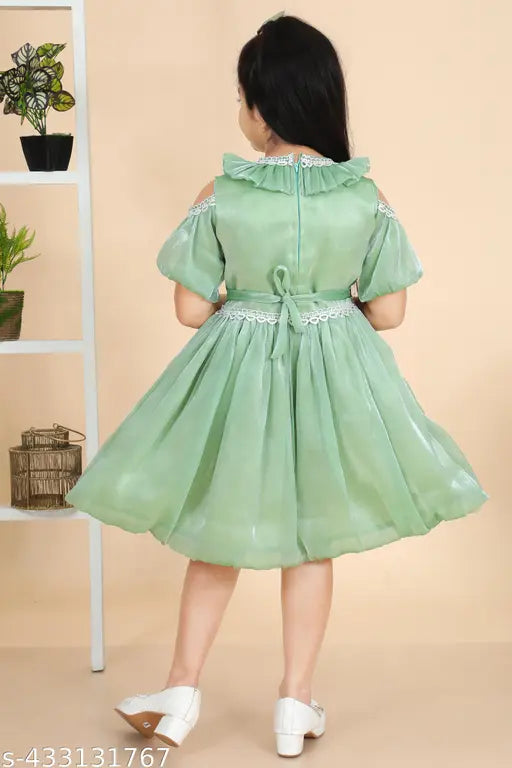 Agile Funcy chiffon knee-length frock for girls, solid pattern, 1-12 years sizes, Indian cotton