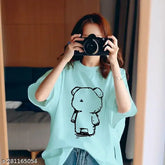 Oversized aqua cotton t-shirt with Displeased Teddy print, short sleeves, size S-XXXL