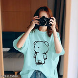 Oversized aqua cotton t-shirt with Displeased Teddy print, short sleeves, size S-XXXL