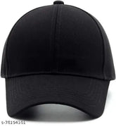 Black cotton unisex baseball cap with metal buckle, free size for men and women, stylish fashion accessory