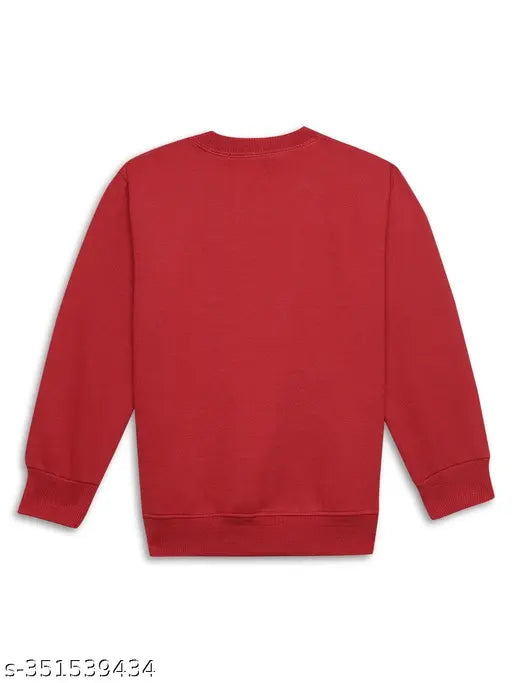 Maroon printed round neck cotton fleece sweatshirt for boys, size-varied casual wear