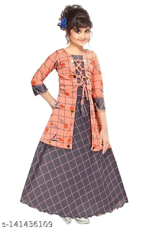 Yellow Sarin Fabric Maxi Dress for Girls, fine quality nylon with three-quarter sleeves and round neck, perfect for parties and special occasions