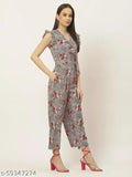 Floral print women's poly crepe jumpsuit, sleeveless, printed net, size L (Bust 40", Length 53", Waist 34", Hip 43"), awesome look, India origin