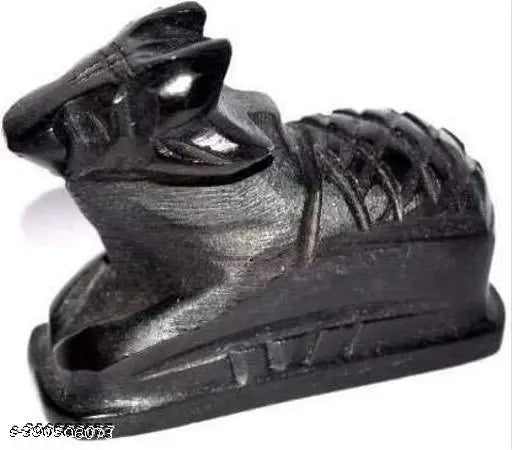 Marble Shiva Lingam & Nandi Ji with Trishul, black standard Indian showpiece (3cm x 6cm x 7cm)