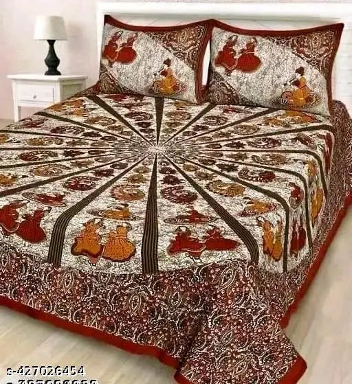 Comfortable Jaipuri cotton summer flat sheet set with 2 matching pillow covers, vibrant patterns, ideal for adults
