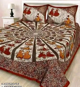 Comfortable Jaipuri cotton summer flat sheet set with 2 matching pillow covers, vibrant patterns, ideal for adults