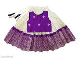 Cotton-silk, sleeveless girls Lehenga choli in traditional Kerala Kasavu design. Perfect for functions like Rice eating ceremony or Diwali