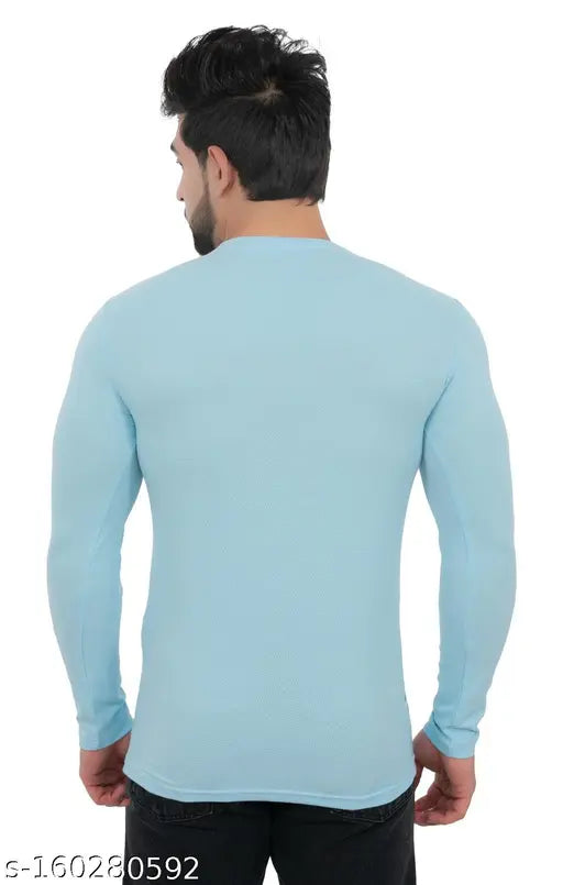 Semi Winter Cotton Blend Lycra Round Neck Full Sleeve Printed T-Shirt for Men - Indian fashion forward design