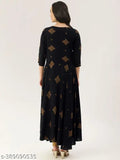 Women's printed viscose rayon flared kurta, three-quarter sleeves, Indian ethnic wear for women