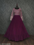 Georgette purple sequin fancy kurti with long sleeves and solid pattern, popular choice for weddings and parties in India