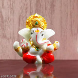 Red resin Ganesh idol - Small Ganesha figurine for car dashboards or home decor, ideal for Diwali or festive occasions