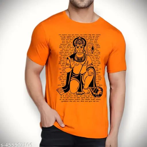 Bhagwa Hanuman ji and Bajrangbali round neck t-shirt on Gillkart, premium poly silk with Jai Shree Ram print for men under 149, XS to XL sizes available