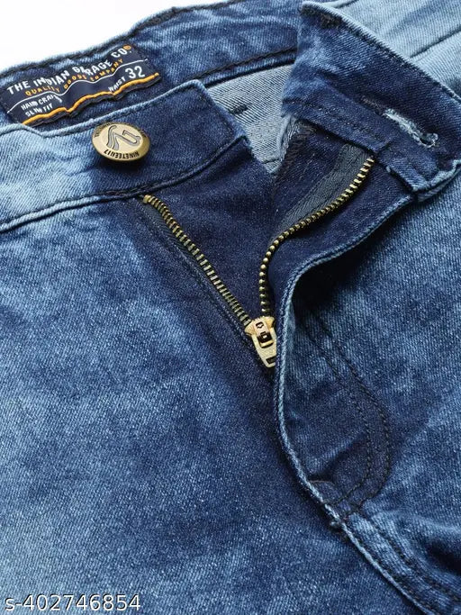 Dark blue cotton blend men's jeans by The Indian Garage Co., ideal for everyday wear