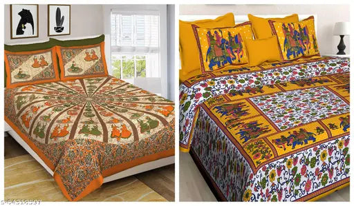 Premium quality cotton, Jaipuri double bedsheets with Sanganeri prints by Meejoya, ideal for summer use