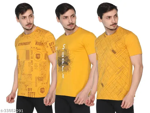 Cotton blend round neck T-shirt by Shaun, printed pattern, short sleeves - India