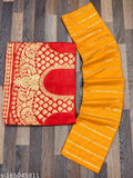 Art Silk saree with gold stripe and running blouse, new collection from India (Free Size: Saree length 5.5m, Blouse length 0.8m)