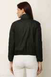 Black colorblocked polyester zipper jacket, trendy cool women's jacket with long sleeves on hanger