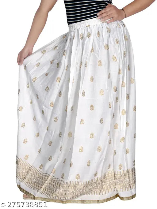 Rayon printed net Sonu Buti white skirt for women and girls, long skirt with various sizes available from S to XL originating from India