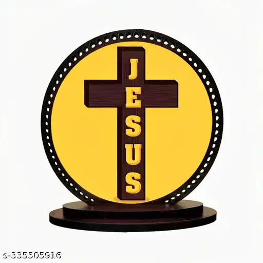 Handcrafted wooden Jesus Cross car dashboard idol, matte finish, Indian-made tabletop decorative showpiece for gifting and car interior